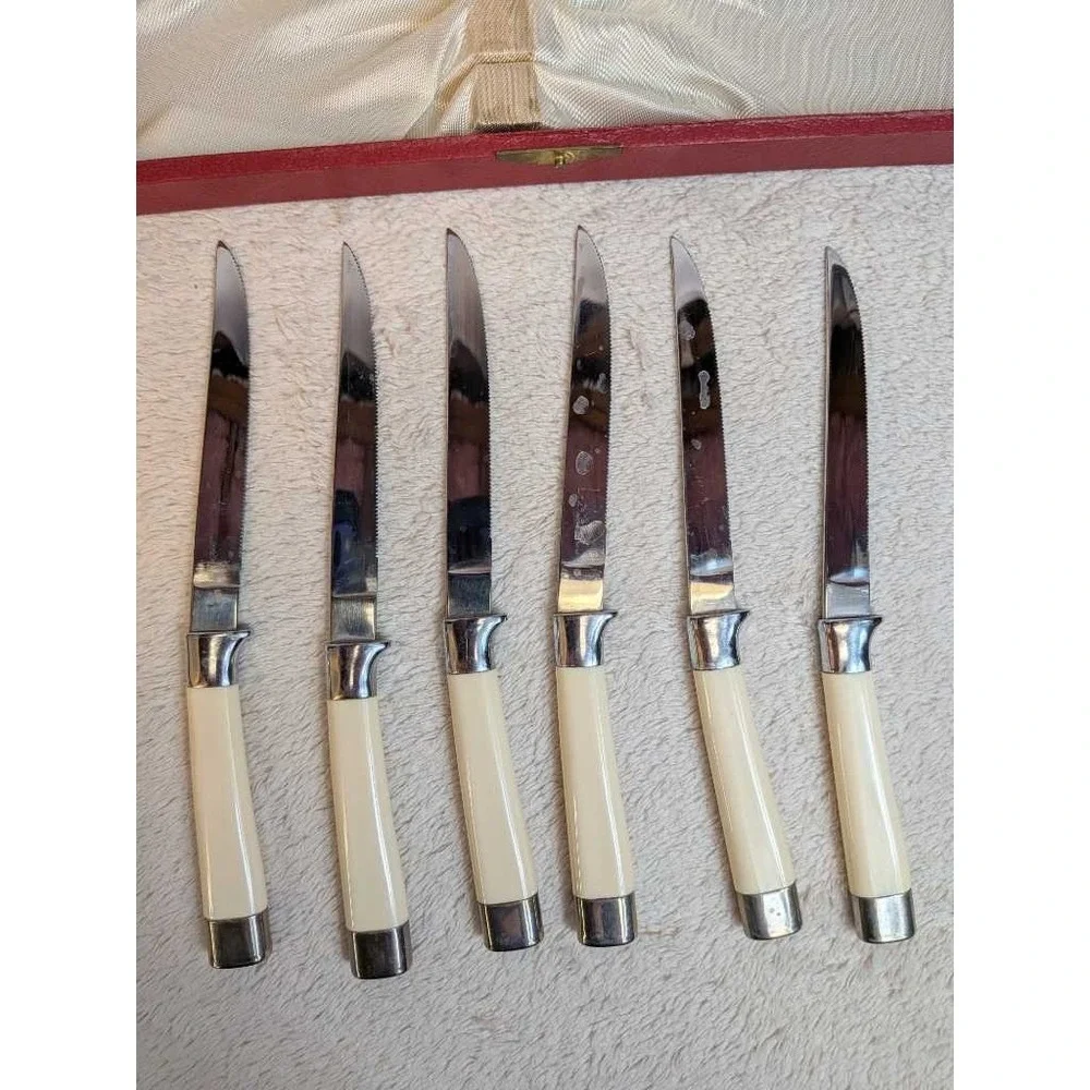 HULL OF MERIDEN Black Forest Steak Knives Set 6pc Solingen Germany Vintage